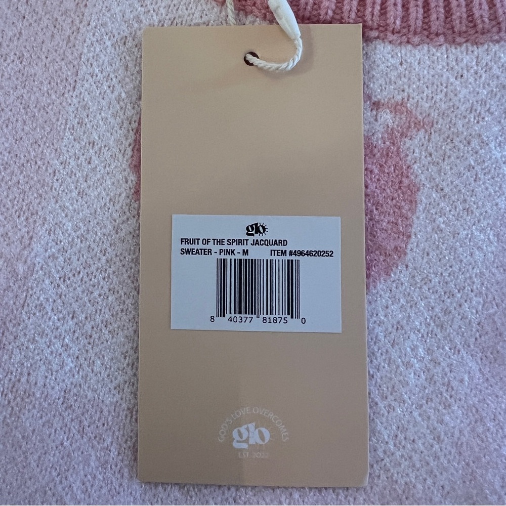 GLO Fruit of the Spirit Pink Jacquard Sweater Cherry Strawberry Size M - Picture 8 of 11